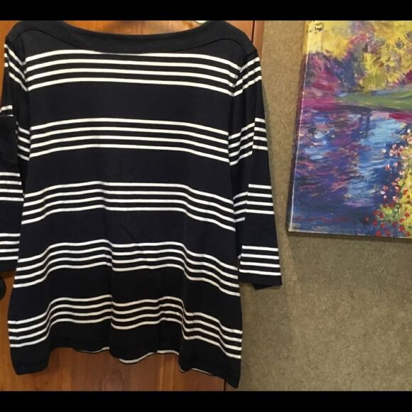 NWOT Studio Works Brand Navy & White  Short Sleeve Top - Picture 4 of 7